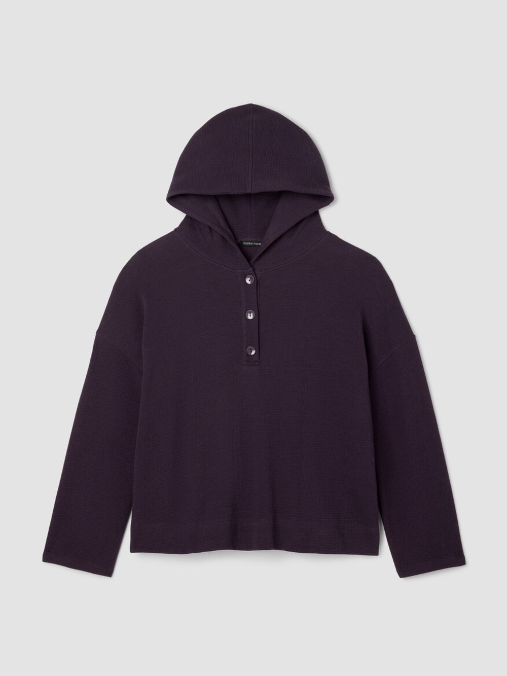 Eileen Fisher Waffle Cotton Blend Doubleknit Hooded Top – Aubergine 1X Excellent